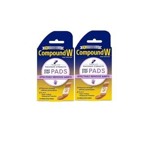 2 Pack Compound W Maximum Strength One Step Wart Remover Medicated Pads 14 each